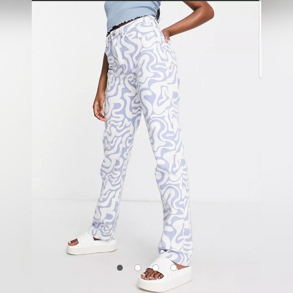 NWT Cotton:On Long Strainght Leg Jeans in Blue Swril Print  Size 6 - Picture 1 of 14